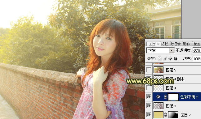 Photoshop将外景人物图片调成柔和的初夏阳光色