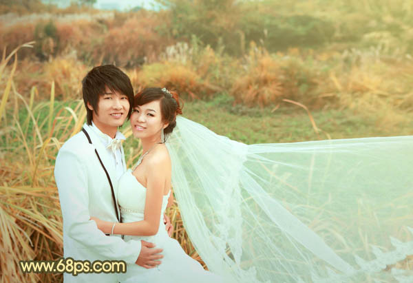 Photoshop将外景婚片调成柔美的粉橙色