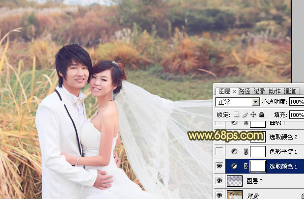 Photoshop将外景婚片调成柔美的粉橙色