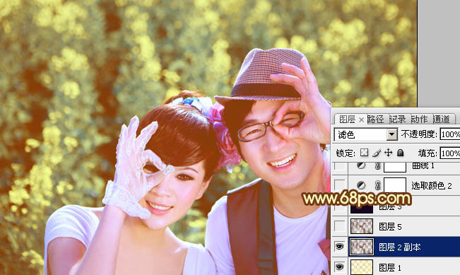 Photoshop将外景情侣图片调制出温馨柔美的淡黄色