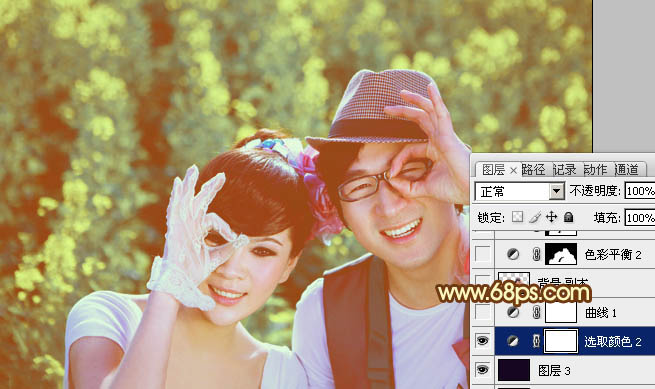 Photoshop将外景情侣图片调制出温馨柔美的淡黄色