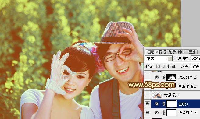 Photoshop将外景情侣图片调制出温馨柔美的淡黄色