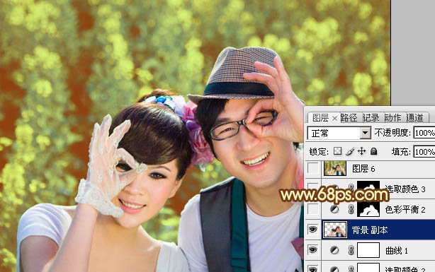 Photoshop将外景情侣图片调制出温馨柔美的淡黄色