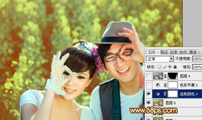 Photoshop将外景情侣图片调制出温馨柔美的淡黄色