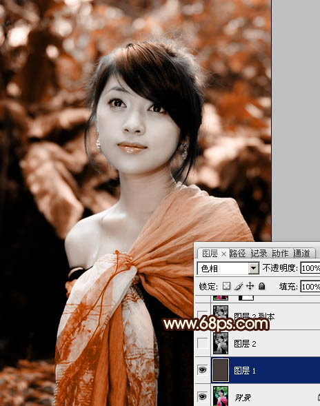 Photoshop将外景女孩图片调制出非常有个性的橙褐色