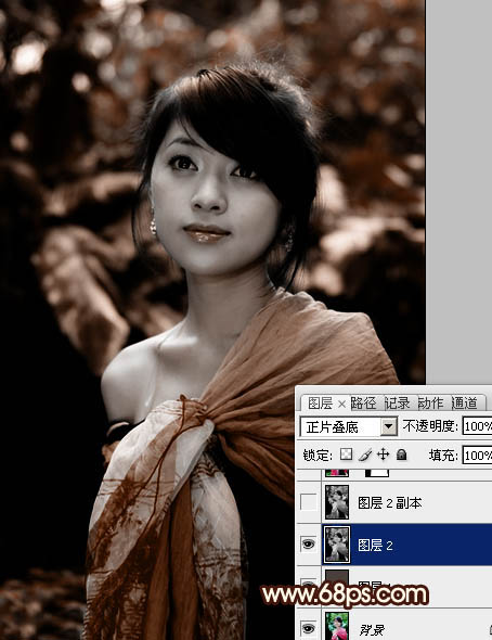 Photoshop将外景美女图片调制出非常有个性的橙褐色