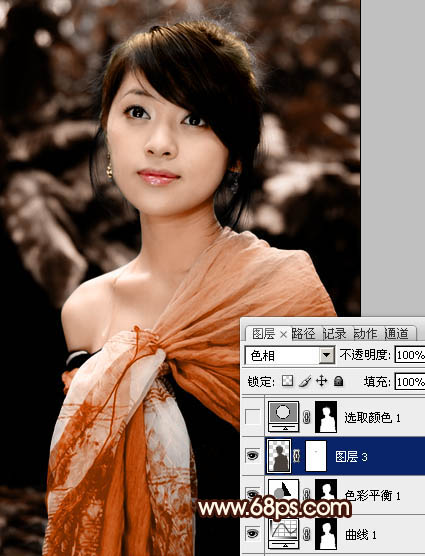 Photoshop将外景美女图片调制出非常有个性的橙褐色