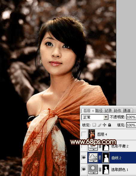 Photoshop将外景女孩图片调制出非常有个性的橙褐色