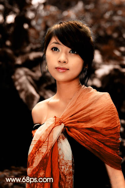 Photoshop将外景女孩图片调制出非常有个性的橙褐色