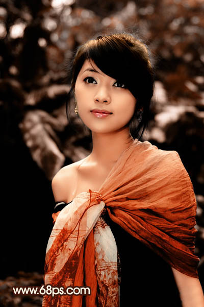 Photoshop将外景女孩图片调制出非常有个性的橙褐色