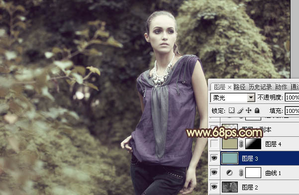 Photoshop将外景人物图片调成流行的黄绿中性色