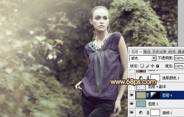 Photoshop将外景人物图片调成流行的黄绿中性色