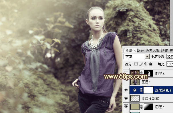 Photoshop将外景人物图片调成流行的黄绿中性色