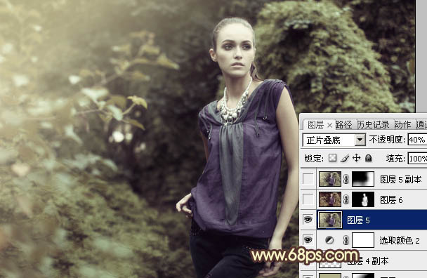 Photoshop将外景人物图片调成流行的黄绿中性色