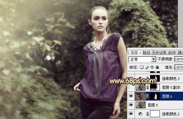 Photoshop将外景人物图片调成流行的黄绿中性色