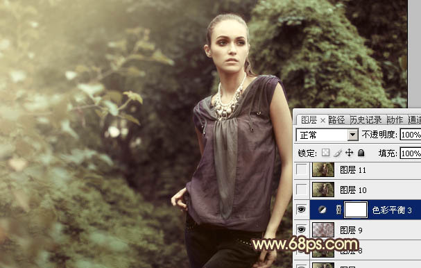 Photoshop将外景人物图片调成流行的黄绿中性色