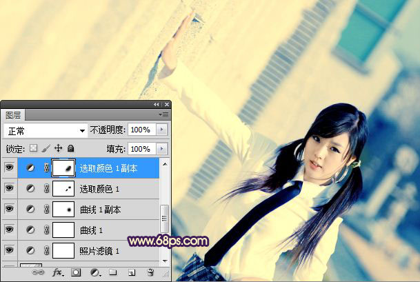 Photoshop制作漂亮的蓝黄色非主流人物图片