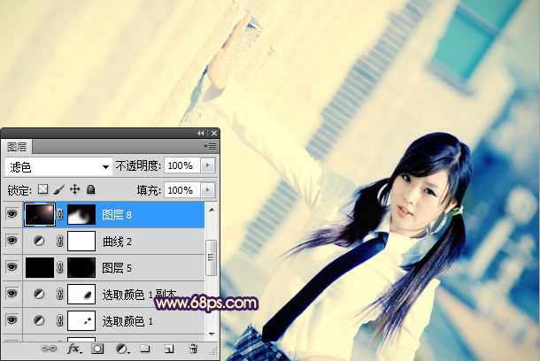 Photoshop制作漂亮的蓝黄色非主流人物图片