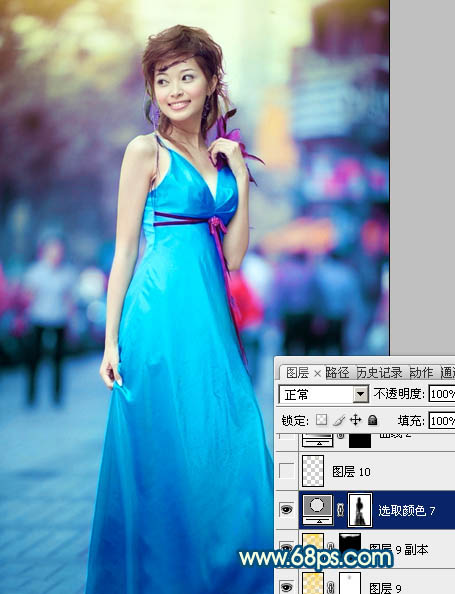 Photoshop下将街景女孩图片调成时尚的青蓝色