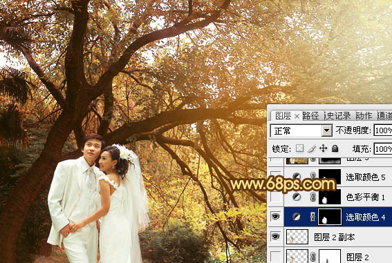 Photoshop将绿色婚片调制出温馨的橙褐色效果