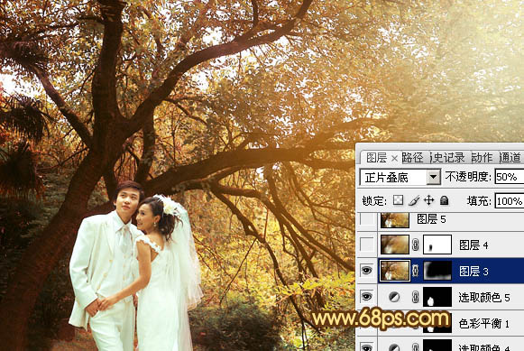 Photoshop将绿色婚片调制出温馨的橙褐色效果