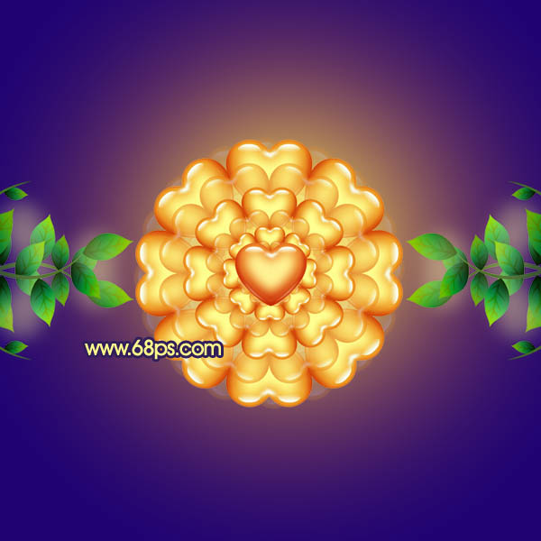 photoshop将利用水晶心形制作成漂亮的橙黄色花朵效果