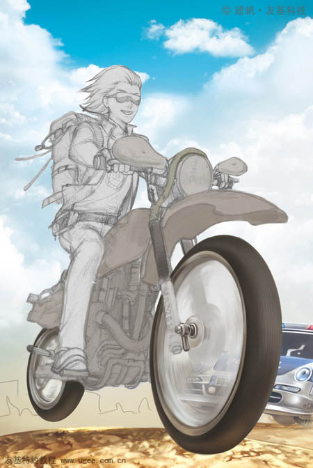 PS将鼠绘出郊野中疯狂行驶的摩托车爱好者的效果