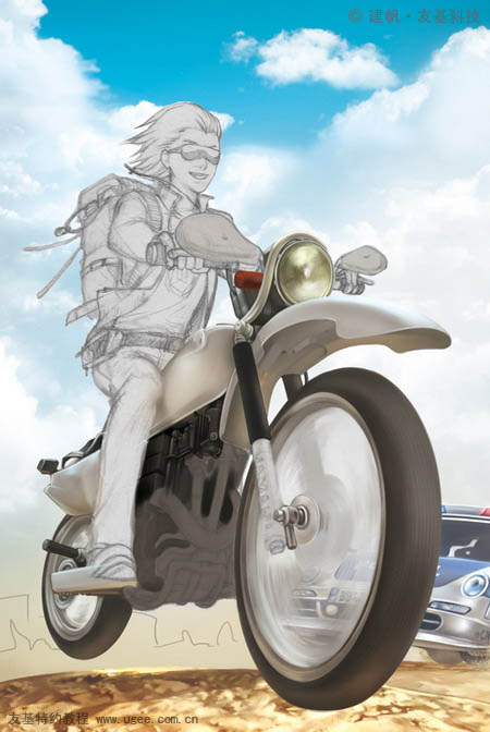 PS将鼠绘出郊野中疯狂行驶的摩托车爱好者的效果