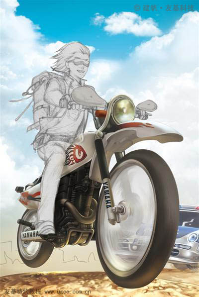 PS将鼠绘出郊野中疯狂行驶的摩托车爱好者的效果