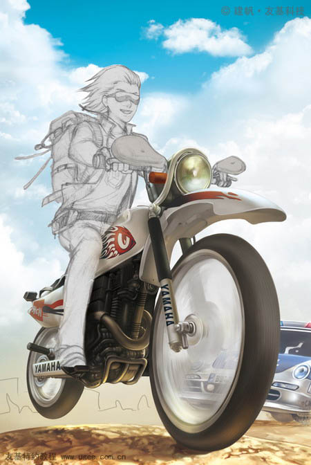 PS将鼠绘出郊野中疯狂行驶的摩托车爱好者的效果