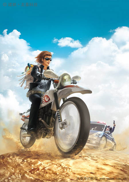 PS将鼠绘出郊野中疯狂行驶的摩托车爱好者的效果