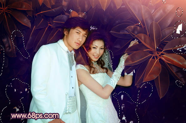 Photoshop将树林婚片调制出柔美的暗调紫褐色效果