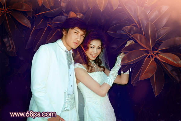 Photoshop将树林婚片调制出柔美的暗调紫褐色效果