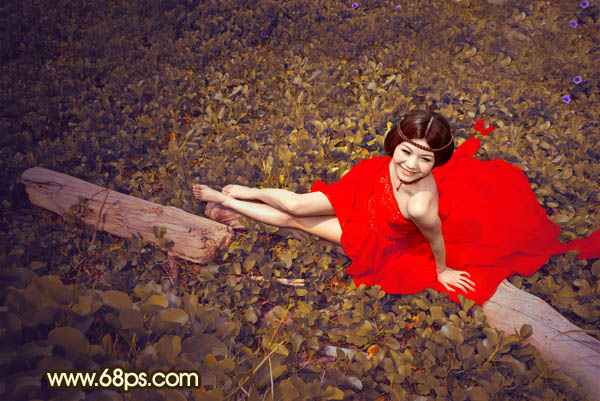 Photoshop将草地婚片调制出柔美的暗调黄褐色效果