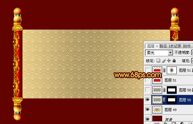 Photoshop将打造出一款华丽红色的中国风古典卷轴