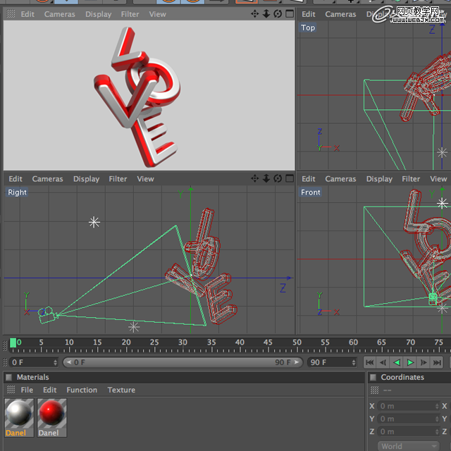 Photoshop和Cinem 4d将打造出漂亮红色的立体LOVE文字效果