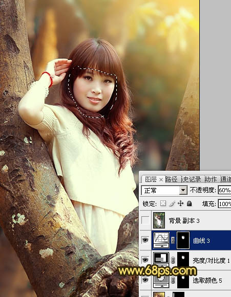 Photoshop将树林写真人物图片调制出柔美的红褐色效果
