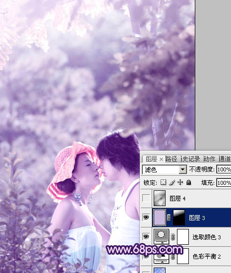 Photoshop树林人物图片调制出流行的淡雅柔美的日韩粉蓝色效果