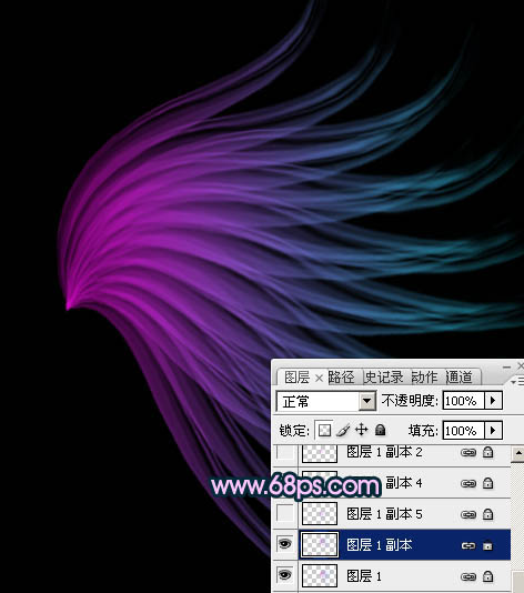 Photoshop将打造出非常奇幻的淡紫色光丝翅膀效果