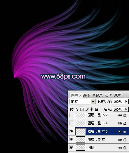 Photoshop将打造出非常奇幻的淡紫色光丝翅膀效果