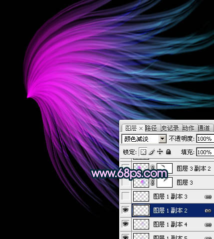 Photoshop将打造出非常奇幻的淡紫色光丝翅膀效果