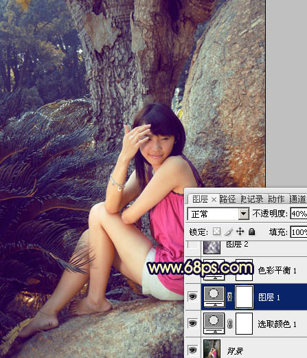 Photoshop将给公园女生图片添加上柔和的蓝黄色效果