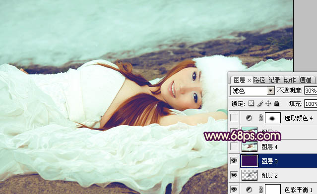 Photoshop制作甜美的淡青色外景婚片