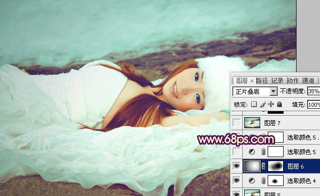 Photoshop制作甜美的淡青色外景婚片