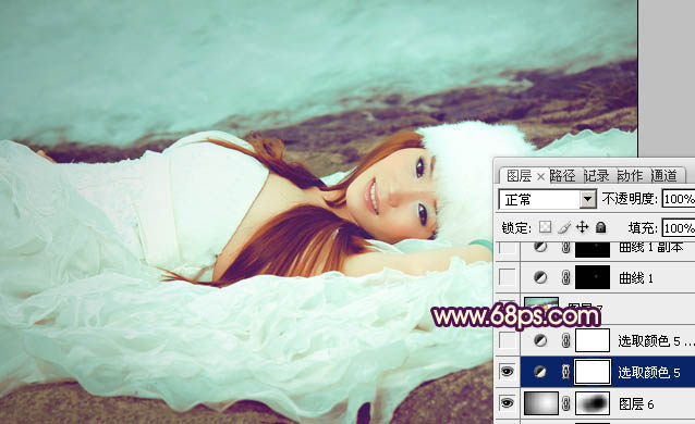 Photoshop制作甜美的淡青色外景婚片