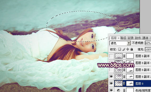 Photoshop制作甜美的淡青色外景婚片