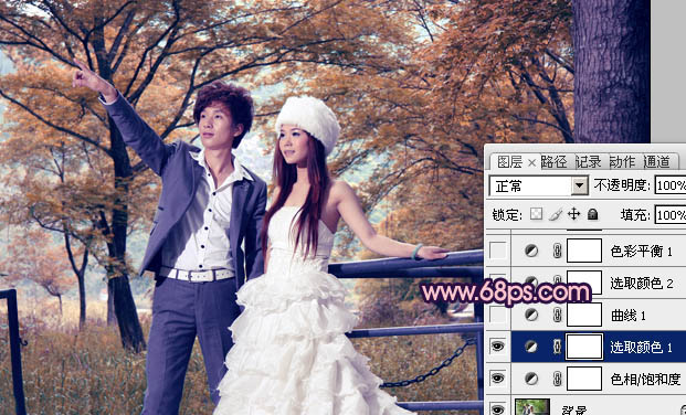 Photoshop将把树林婚片打造出漂亮的橙蓝色效果