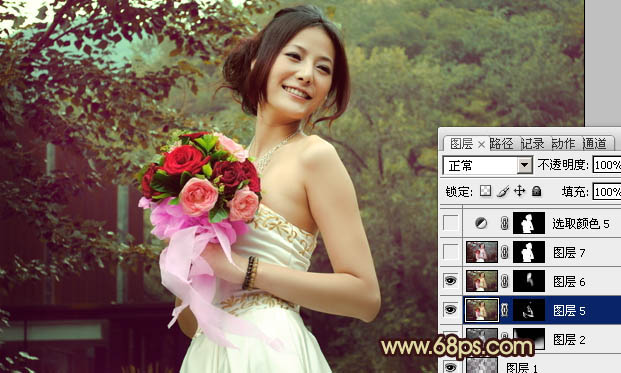 Photoshop将外景婚片打造出流行的青褐色效果