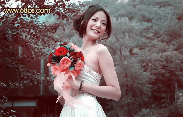 Photoshop将外景婚片打造出流行的青褐色效果