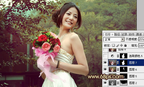 Photoshop将外景婚片打造出流行的青褐色效果